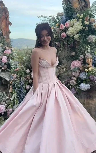 Pink Strapless A Line Long Prom Dress Elegant Evening Dress Brithday Outfits Y7531 - Image 3