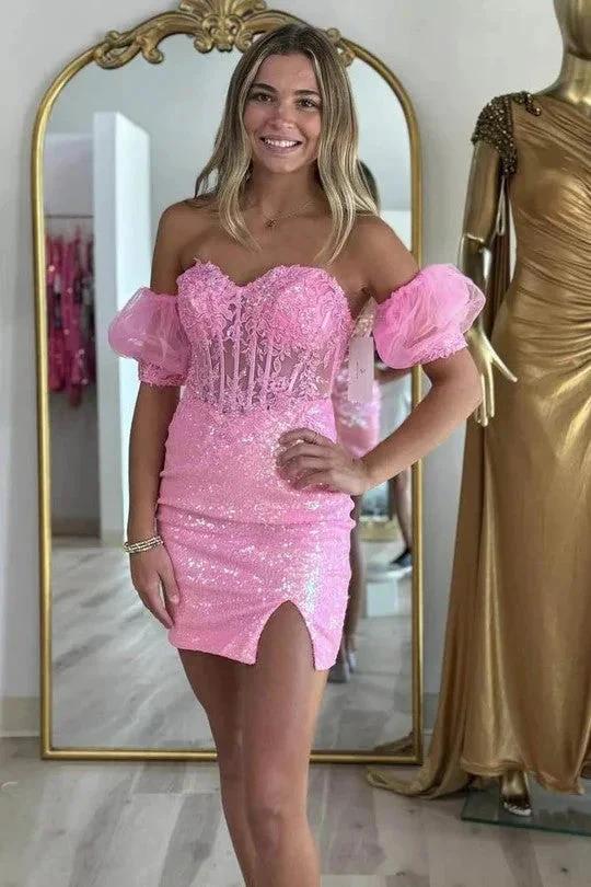 Pink Strapless Applique Bodycon Homecoming Dress wiith Sleeves PD542 - Image 2