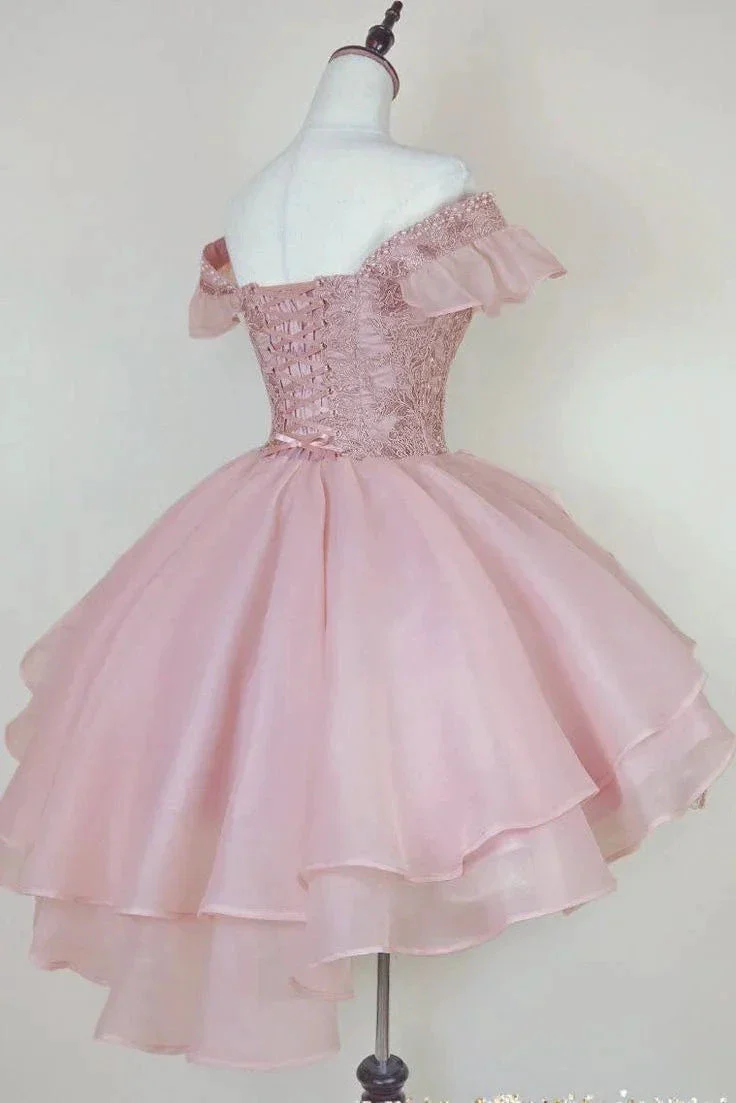 Princess Pink Lace Applique Short Homecoming Dress Y2502 - Image 3