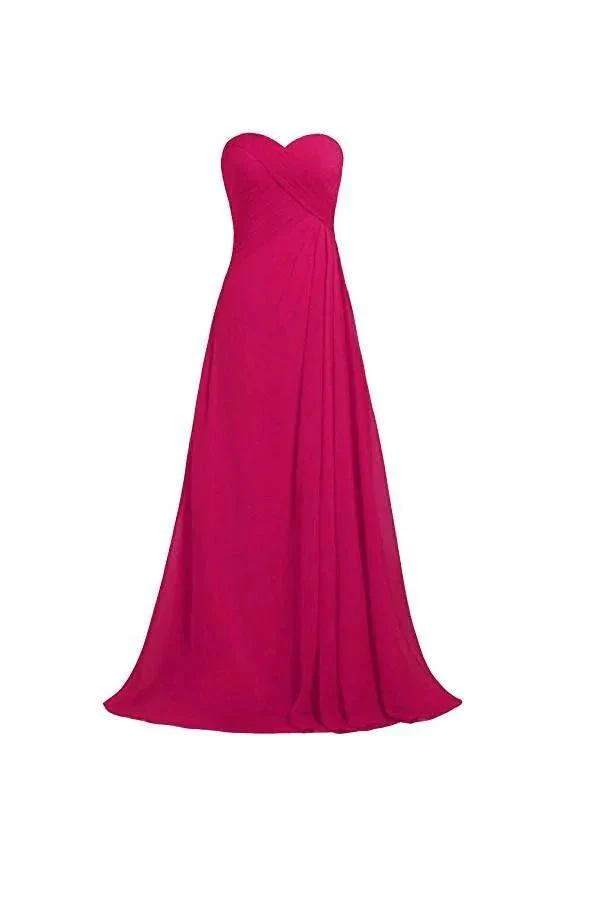 Pink Strapless Long Bridesmaid Dresses Chiffon Wedding Prom Gown BD009 - Image 2