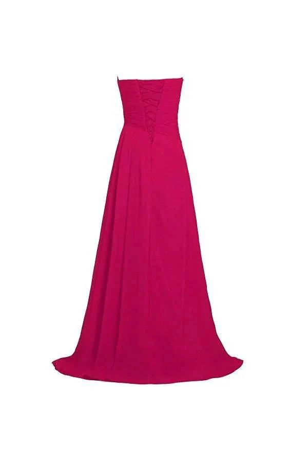 Pink Strapless Long Bridesmaid Dresses Chiffon Wedding Prom Gown BD009 - Image 3