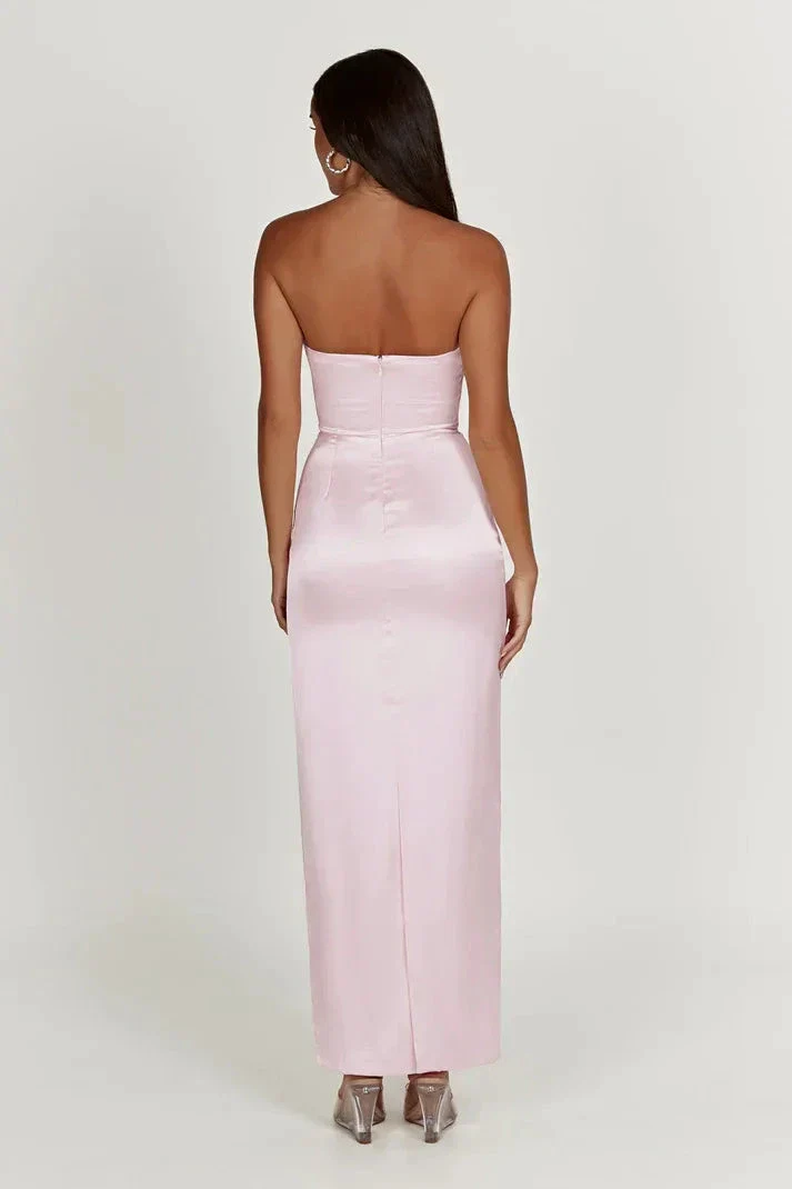 Pink Strapless Satin Long Prom Dress Evening Gown Y7790 - Image 3