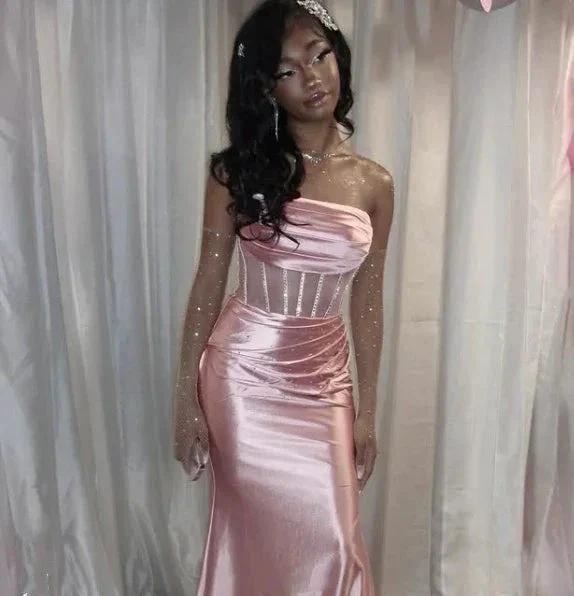 Pink Strapless Satin Mermaid Evening Dress Long Prom Dress Y7721 - Image 3