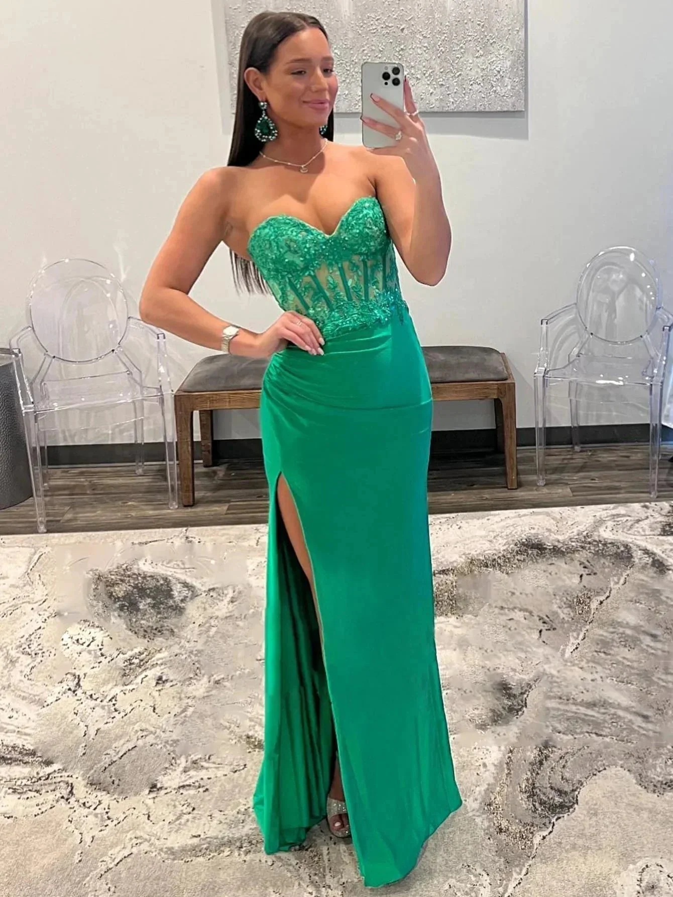 Ember |Sheath Strapless Sweetheart Long Prom Dress with Slit - Image 5