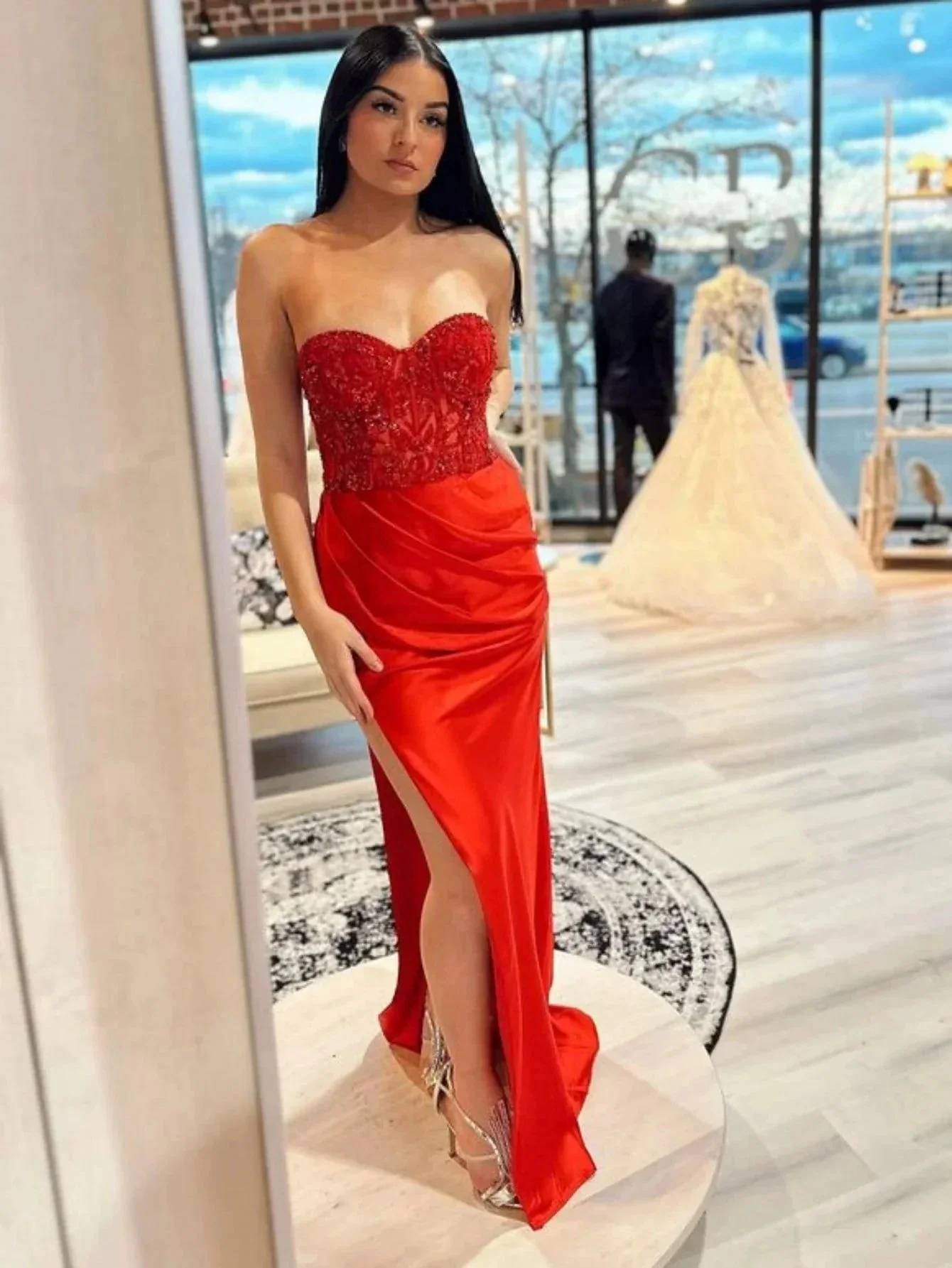 Ember |Sheath Strapless Sweetheart Long Prom Dress with Slit - Image 8
