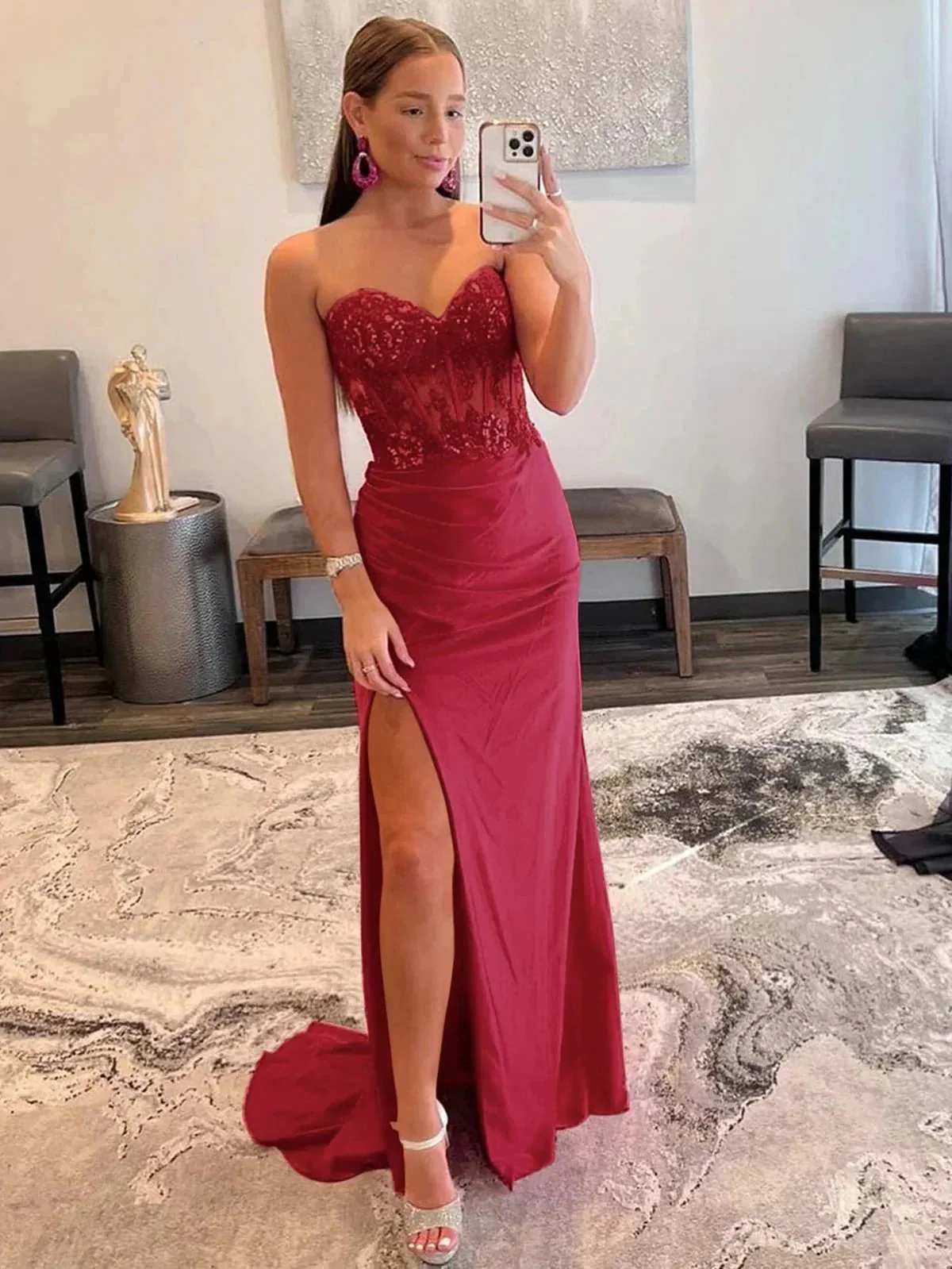 Ember |Sheath Strapless Sweetheart Long Prom Dress with Slit - Image 9
