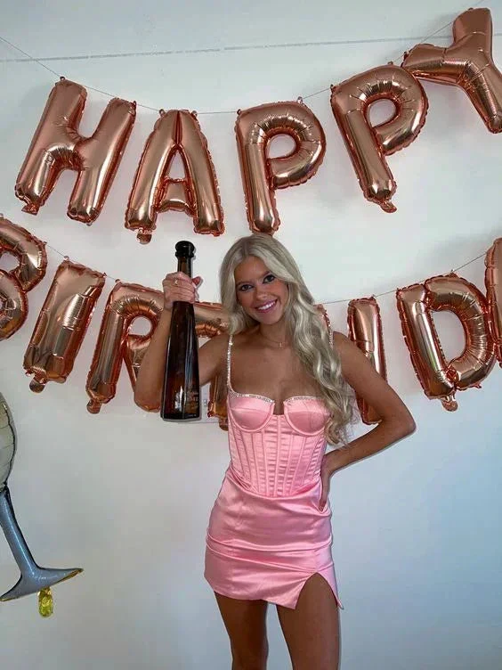 Pink Straps Homecoming Dress 21st Pink Birthday Outfit Dress Y1980 - Image 2