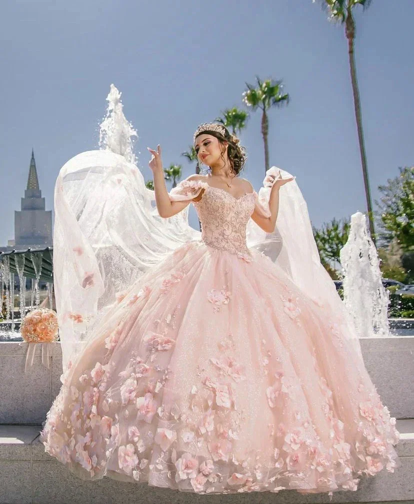 Pink Sweet 16 Dress,Pink Ball Gown With 3D Flowers,Pink Princess Dress  Y2337 - Image 2