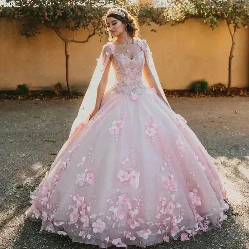 Pink Sweet 16 Dress,Pink Ball Gown With 3D Flowers,Pink Princess Dress  Y2337 - Image 3