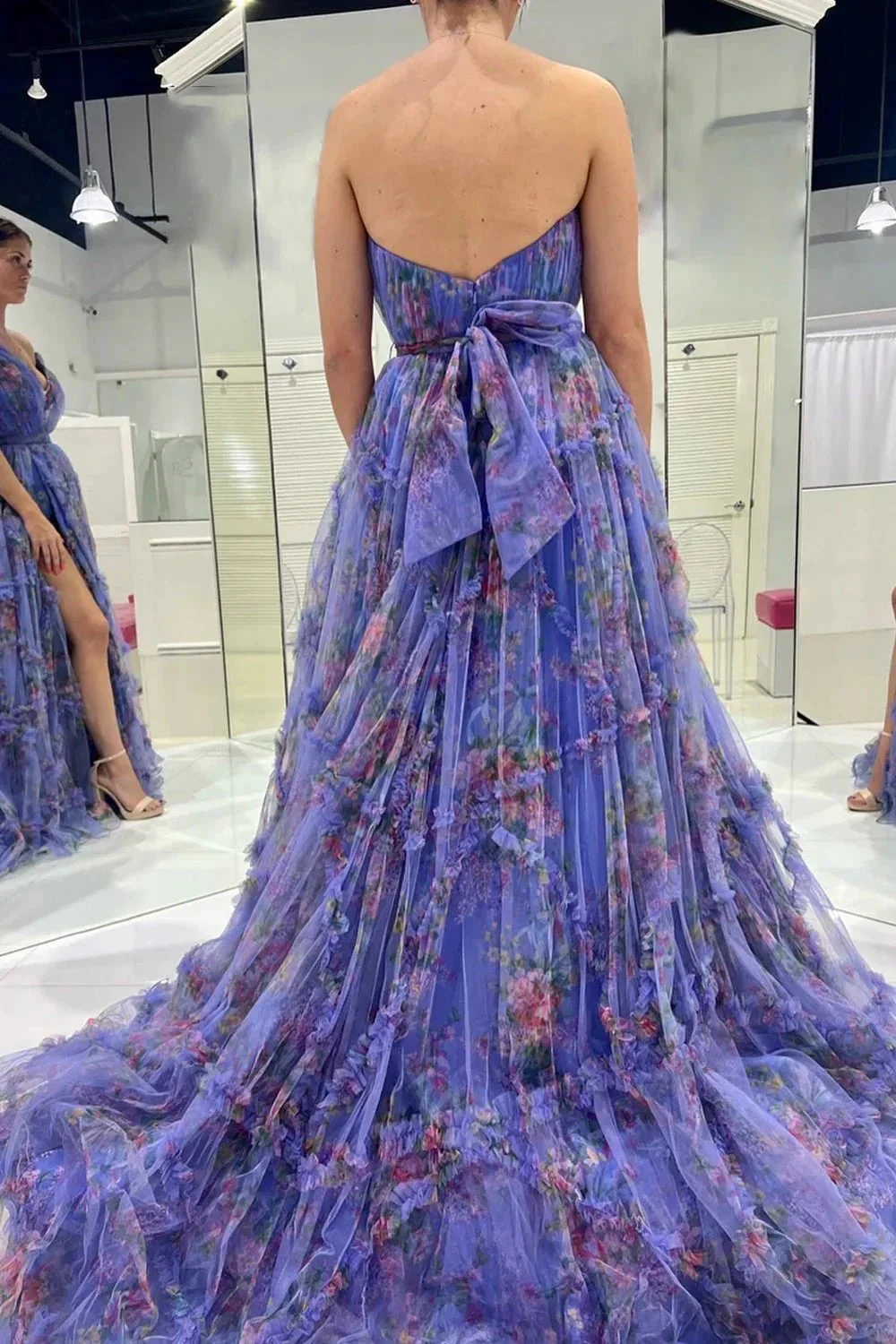 Izabella |A-Line Sweetheart Floral Printed Tulle Prom Dress with Slit - Image 5