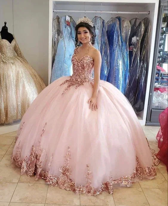 Pink Sweetheart Neckline Ball Gown Quinceanera Dress Tulle Princess Dress Y6475 - Image 2