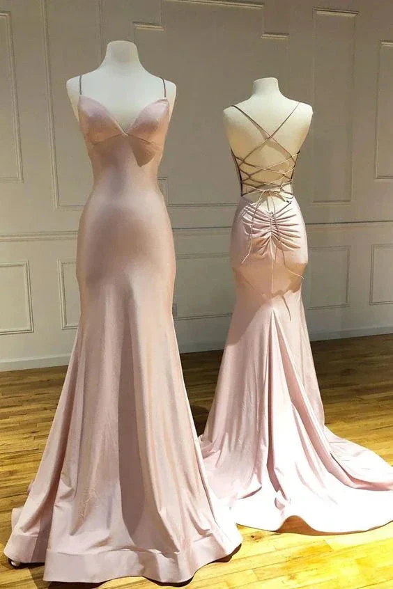 Pink sweetheart satin long mermaid long prom dress pink evening dress Y4575 - Image 2