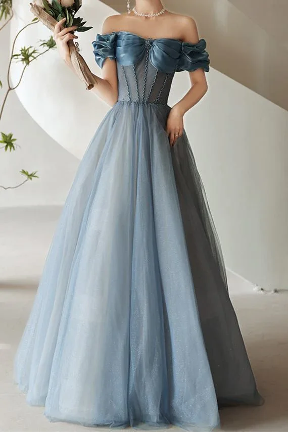 Pink Tulle Beaded Princess Prom Dress Off The Shoulder Ball Gown Evening Dress Y7584 - Image 7