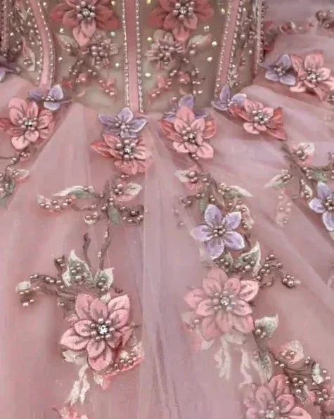 Pink Tulle Floral Appliques Ball Gown Sweet 16 Dress Y527 - Image 5