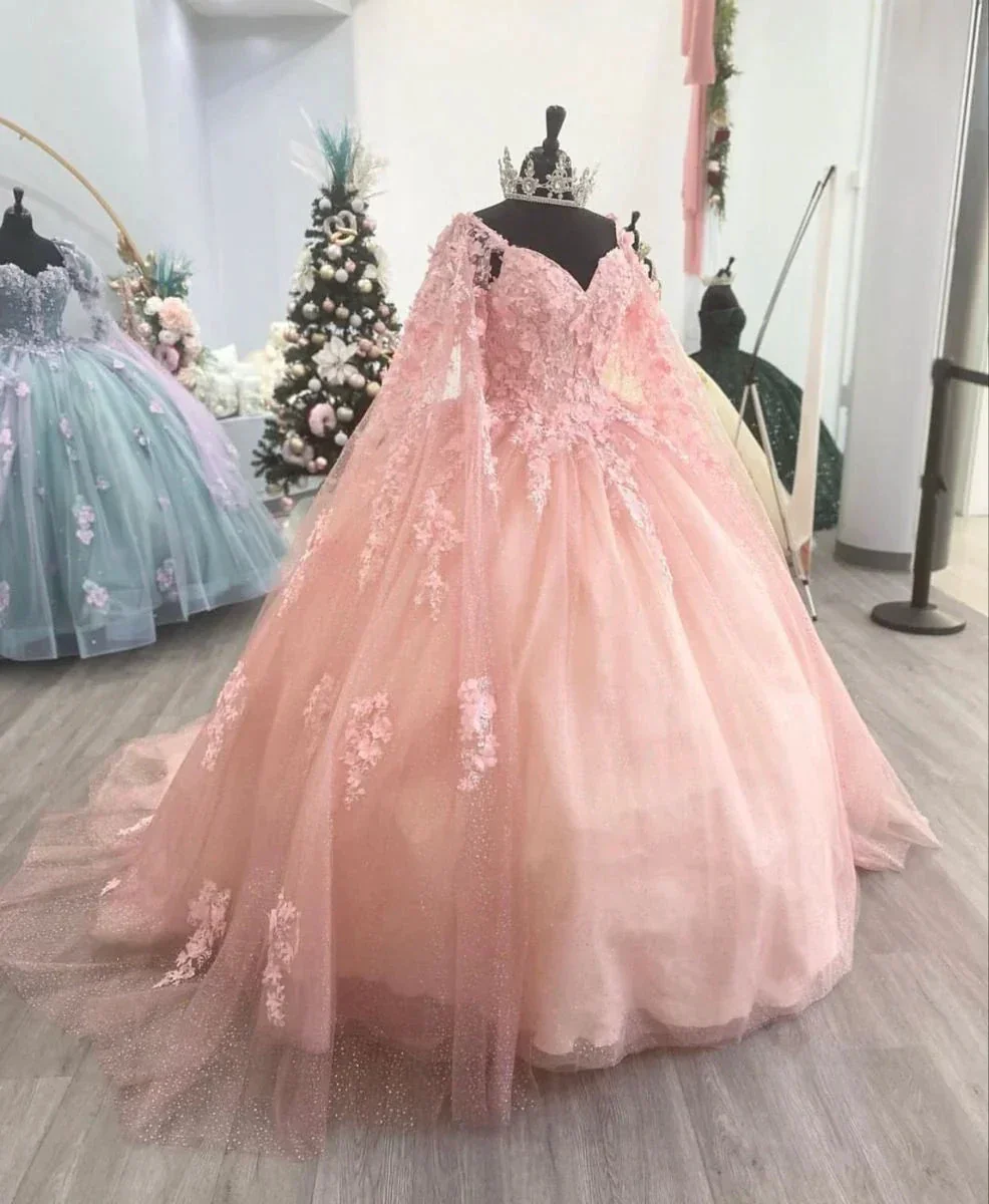 Pink Tulle Lace Ball Gown,Pink Sweet 16 Dress,Pink Princess Dress Y2339 - Image 2
