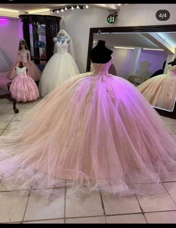 Pink Tulle Lace Ball Gown Sweet 16 Dress ,Pink Princess Dress Y768 - Image 2