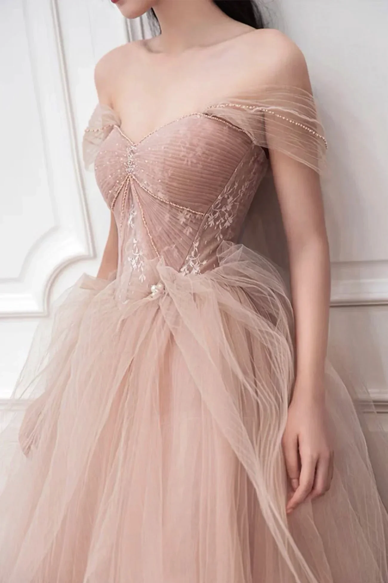 Pink Tulle Long Prom Dress Pink Evening Dress Y1825 - Image 2