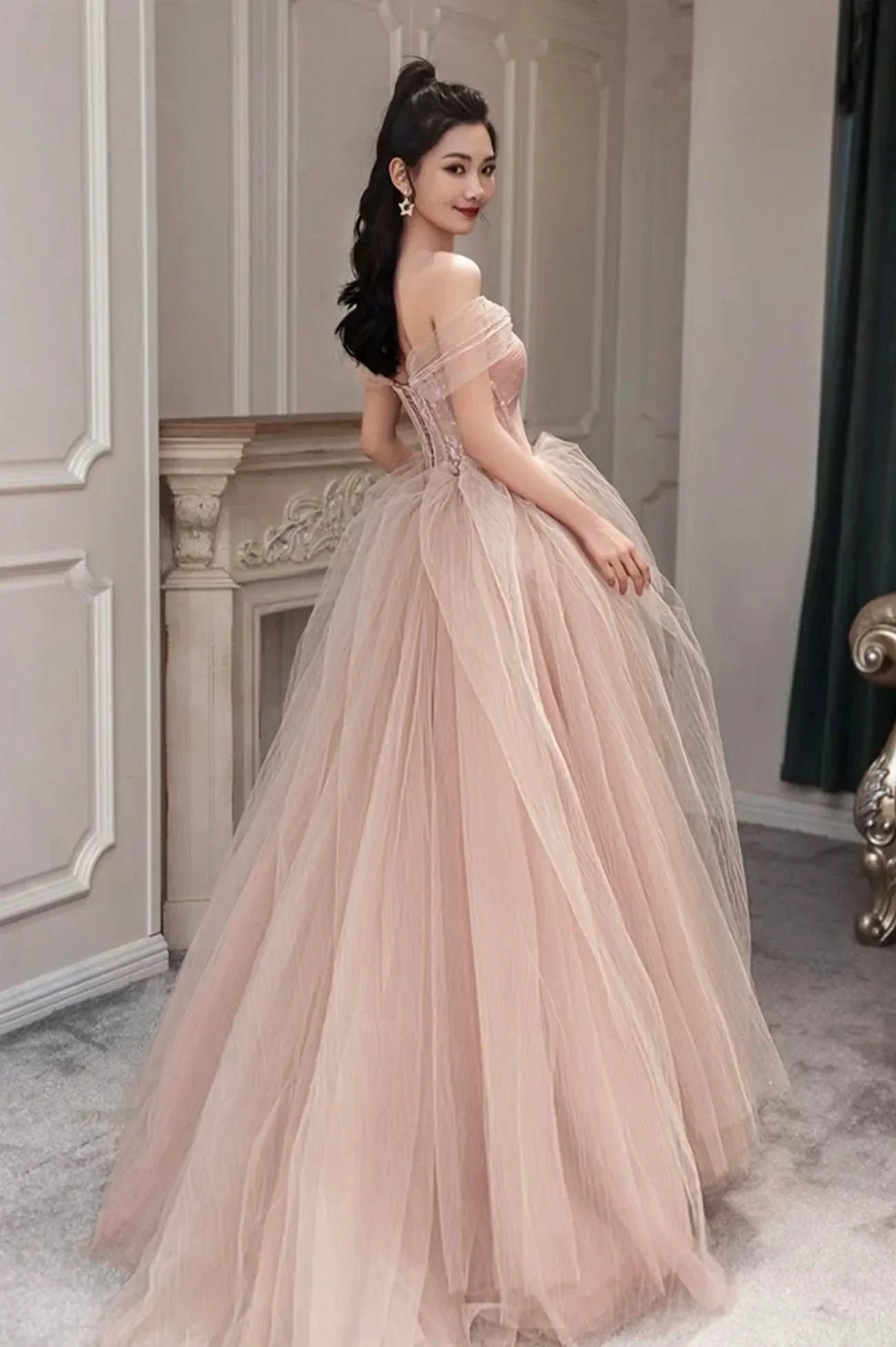 Pink Tulle Long Prom Dress Pink Evening Dress Y1825 - Image 3