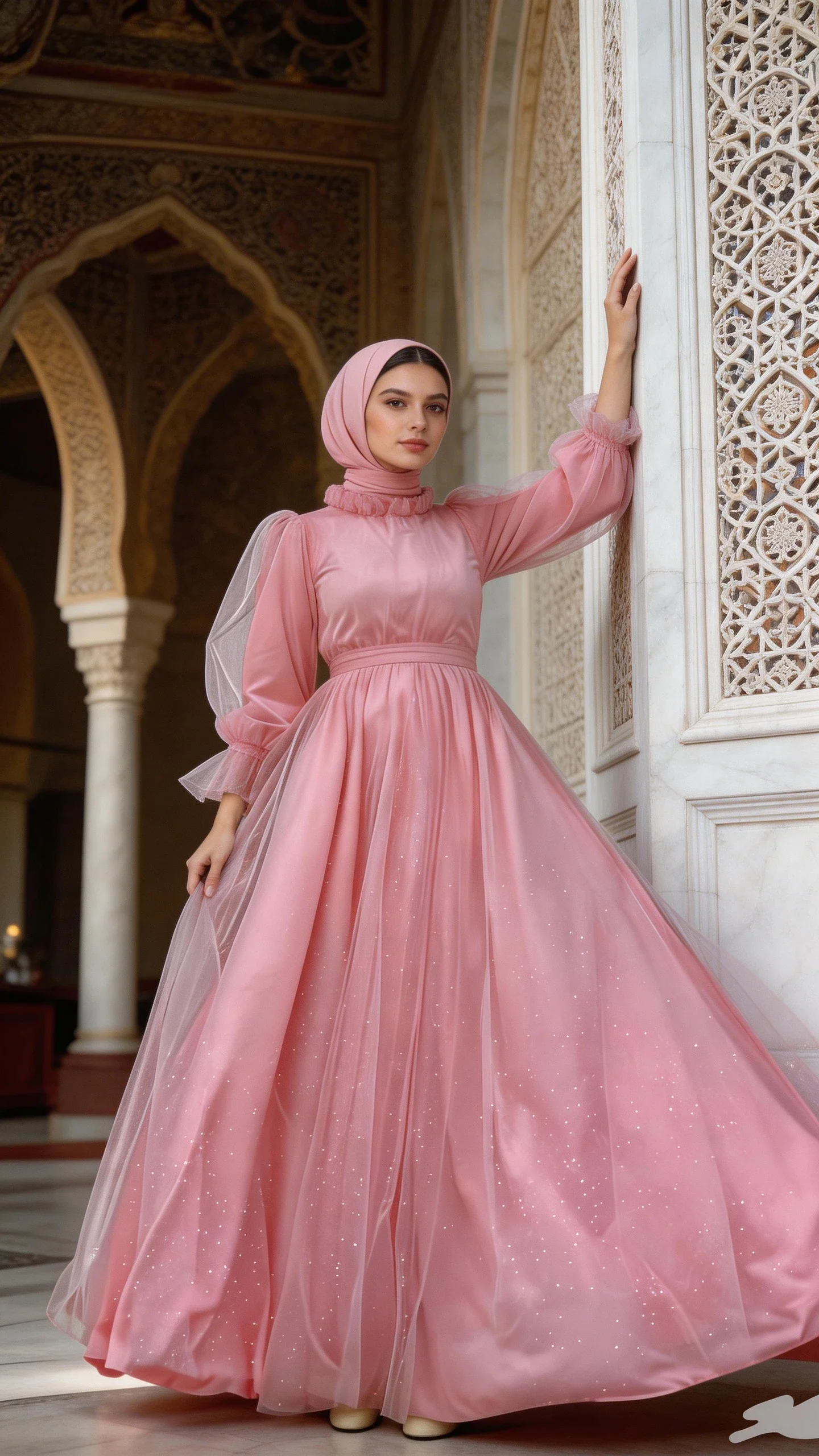 Pink tulle long prom dress pink tulle evening dress Y6325 - Image 3