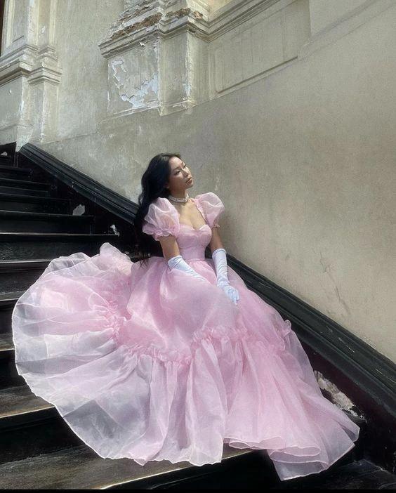 Pink Tulle Puff Sleeve Quinceanera Dress,Ball Gown,Sweet 16 Dress  Y1968 - Image 2