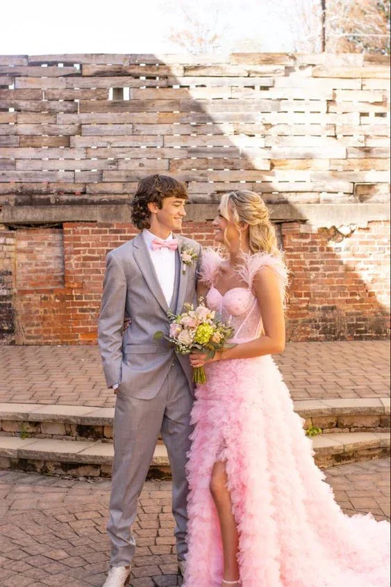 Pink Tulle Ruffled Gown Tulle Prom Dress Corset Tulle Evening Dress Y6093 - Image 2