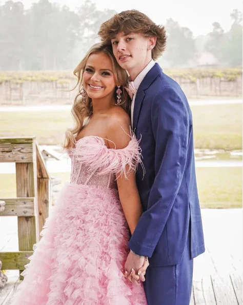Pink Tulle Ruffled Gown Tulle Prom Dress Corset Tulle Evening Dress Y6093 - Image 5