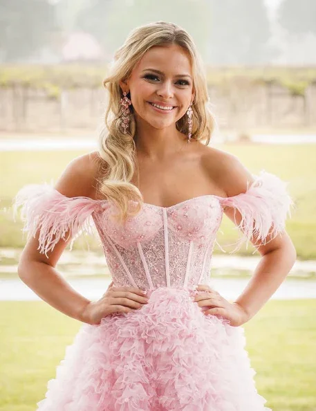 Pink Tulle Ruffled Gown Tulle Prom Dress Corset Tulle Evening Dress Y6093 - Image 6