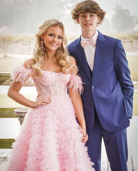 Pink Tulle Ruffled Gown Tulle Prom Dress Corset Tulle Evening Dress Y6093 - Image 7