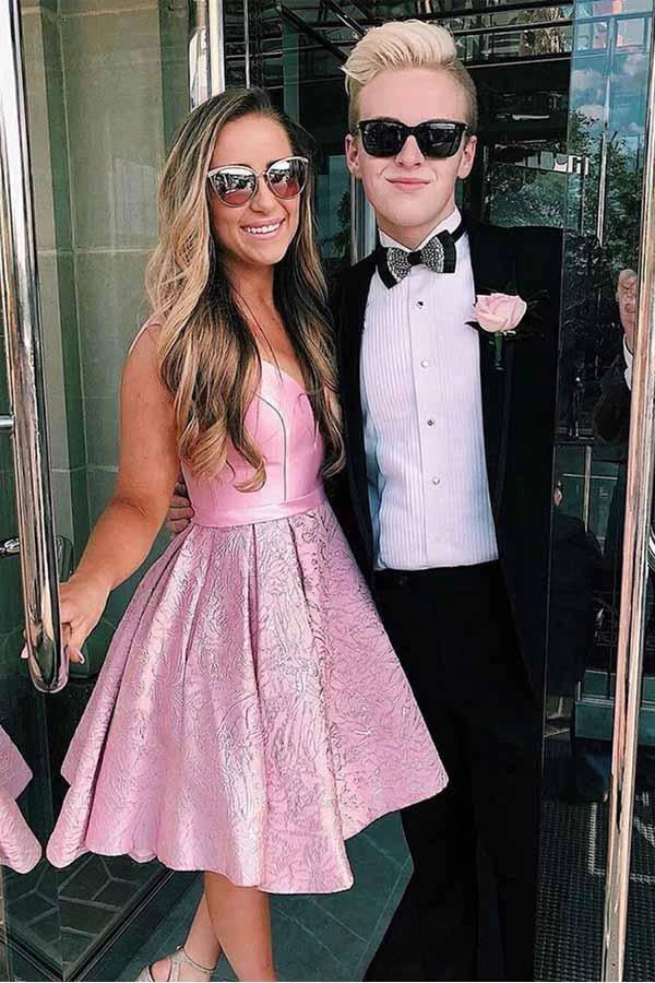 Pink V-Neck Pleated Satin Short Homecoming Dress With Pockets  PD278 - Image 2
