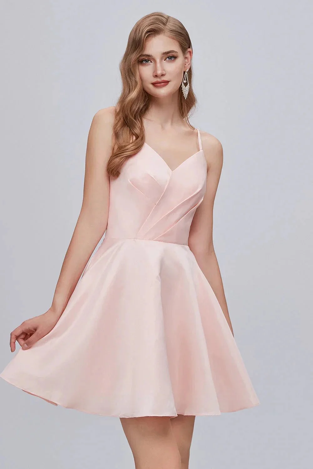Pink V Neck Spaghetti Strap A Line Lace Up Short Homecoming Dresses - Image 5