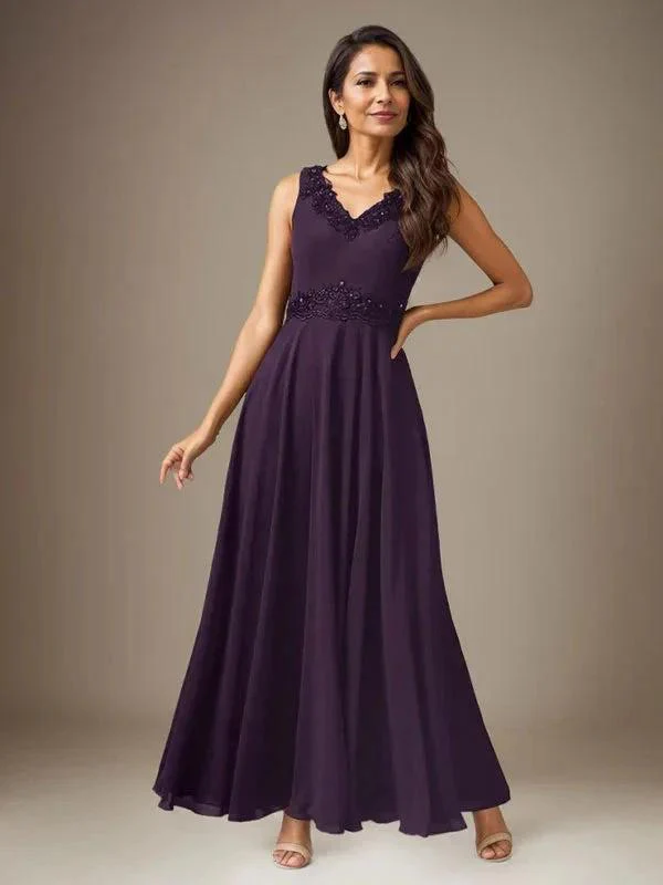 Plum A-Line Sequins Chiffon Dress - Image 2