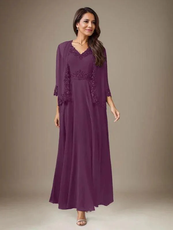 Plum A-Line Sequins Chiffon Dress - Image 26