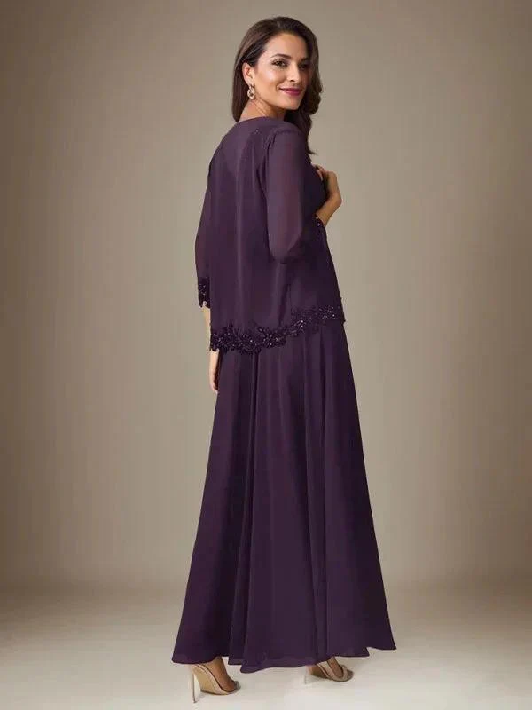 Plum A-Line Sequins Chiffon Dress - Image 3