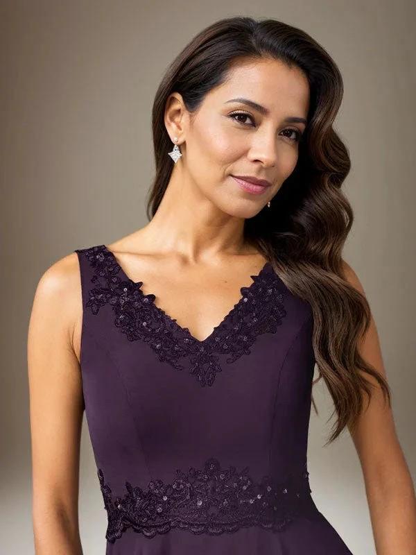 Plum A-Line Sequins Chiffon Dress - Image 4