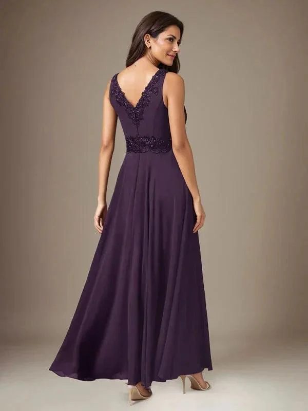 Plum A-Line Sequins Chiffon Dress - Image 5