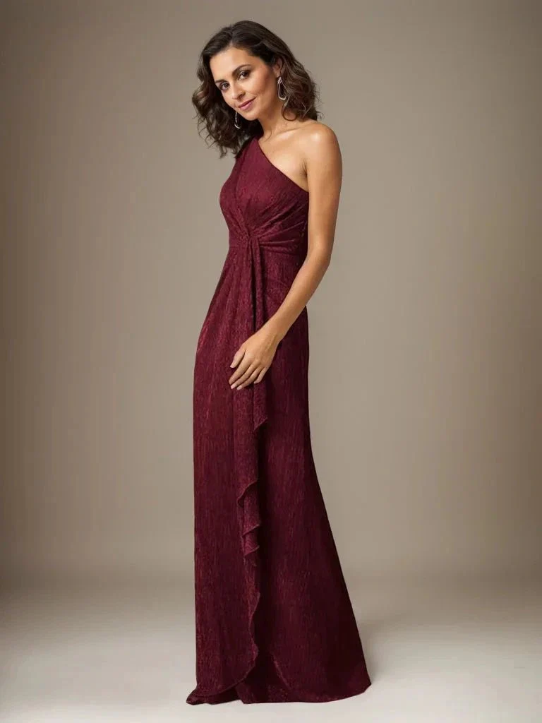 Ruby Sheath One Shoulder Metallic Mesh Dress Mother of the Bride Dress - Image 2