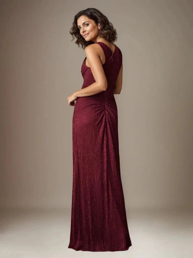 Ruby Sheath One Shoulder Metallic Mesh Dress Mother of the Bride Dress - Image 3