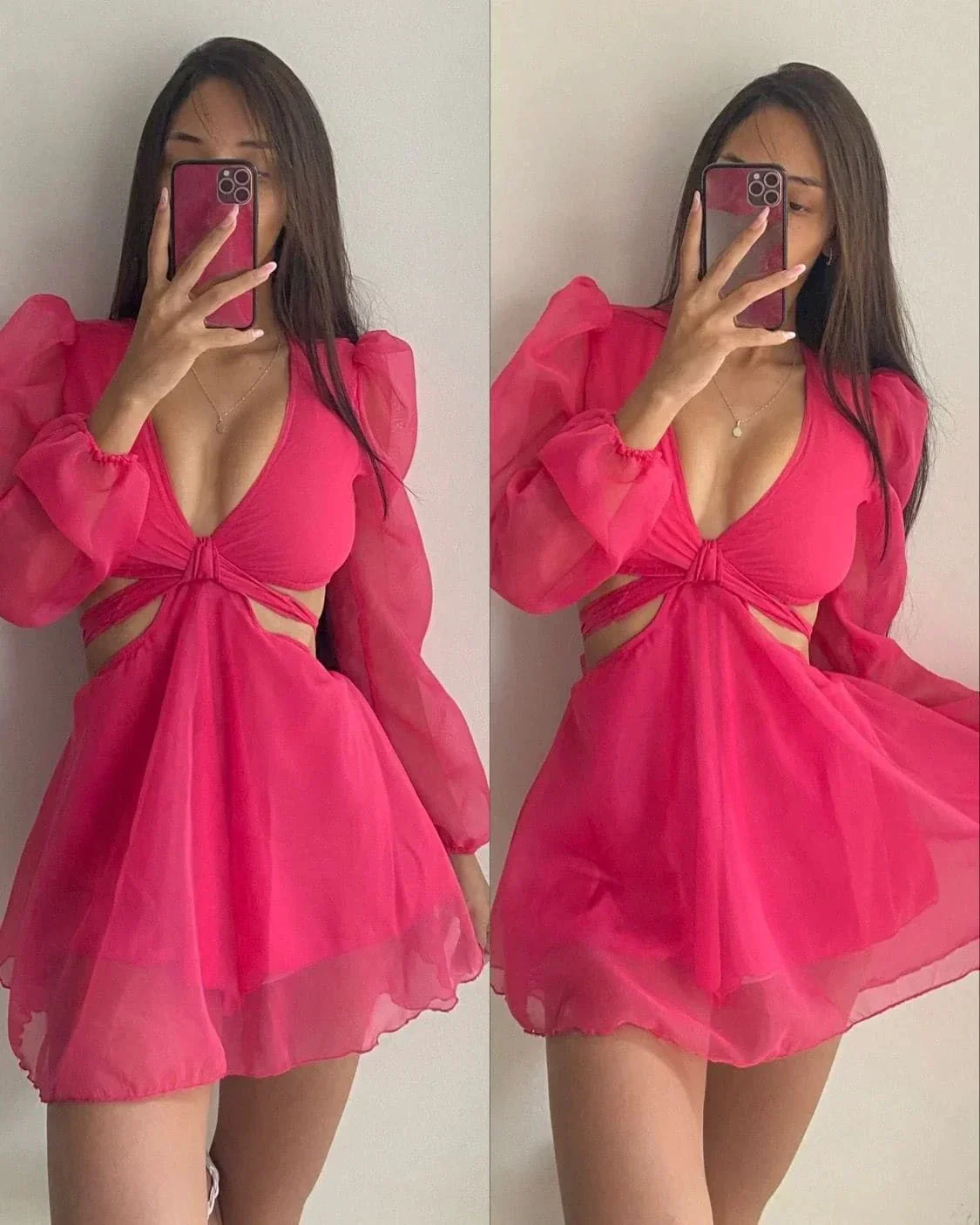 Plunge Neck Cut Out Waist A-Line Dress Sexy Homecoming Dress Y2135 - Image 2