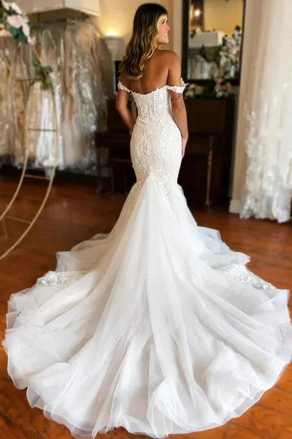 Plunging Neckline Ivory Off-the-Shoulder Mermaid Wedding Dress WD708 - Image 2