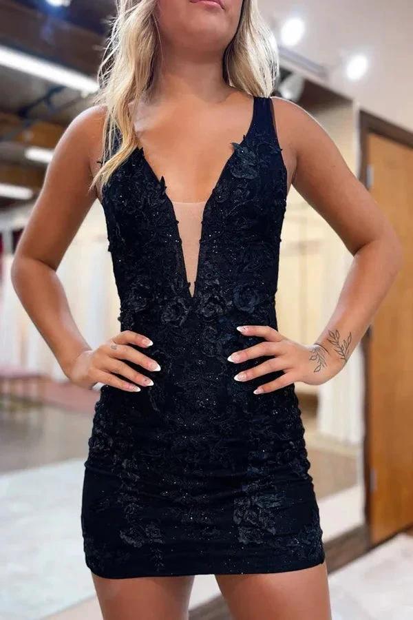 Plunging V-Neck Lavender Straps Appliques Illusion Homecoming Dress PD470 - Image 5