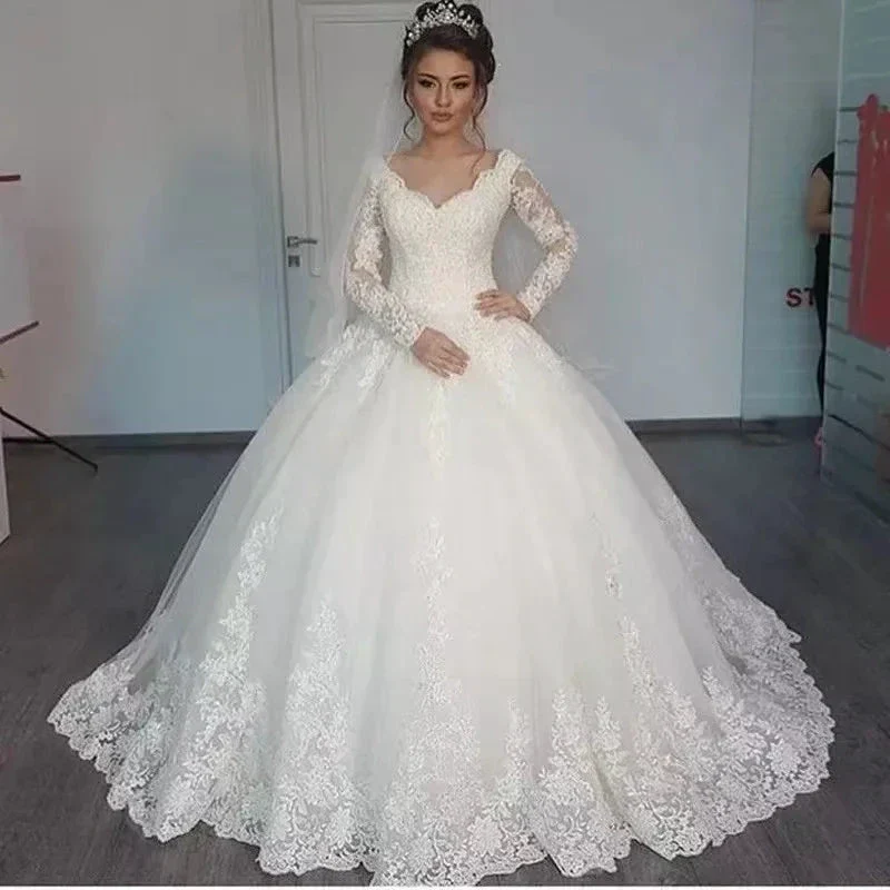 Plus Size Ball Gown Long Sleeve Vintage Wedding Dress 2021 Elegant Lace Appliques vestido De Noiva Custom Made Bride Bridal - Image 2