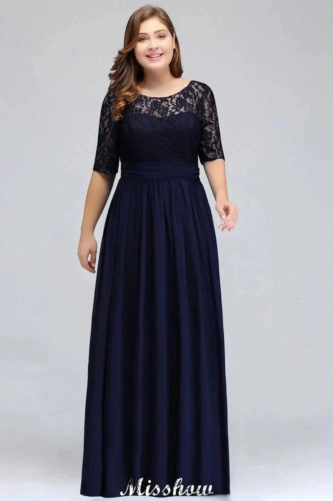 Plus Size Floral Lace A-line Evening Maxi Dress Half Sleeves Party Dress - Image 2