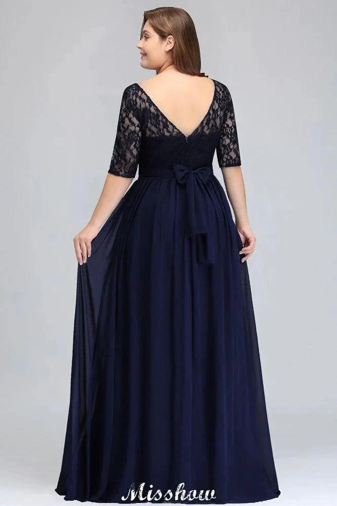 Plus Size Floral Lace A-line Evening Maxi Dress Half Sleeves Party Dress - Image 4
