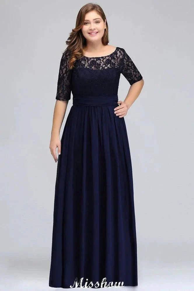 Plus Size Floral Lace A-line Evening Maxi Dress Half Sleeves Party Dress - Image 5