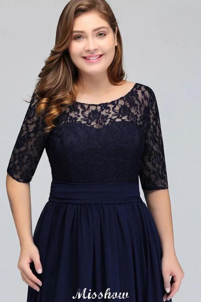 Plus Size Floral Lace A-line Evening Maxi Dress Half Sleeves Party Dress - Image 7