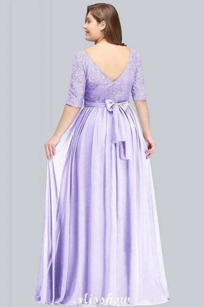 Plus Size Floral Lace A-line Evening Maxi Dress Half Sleeves Party Dress - Image 9