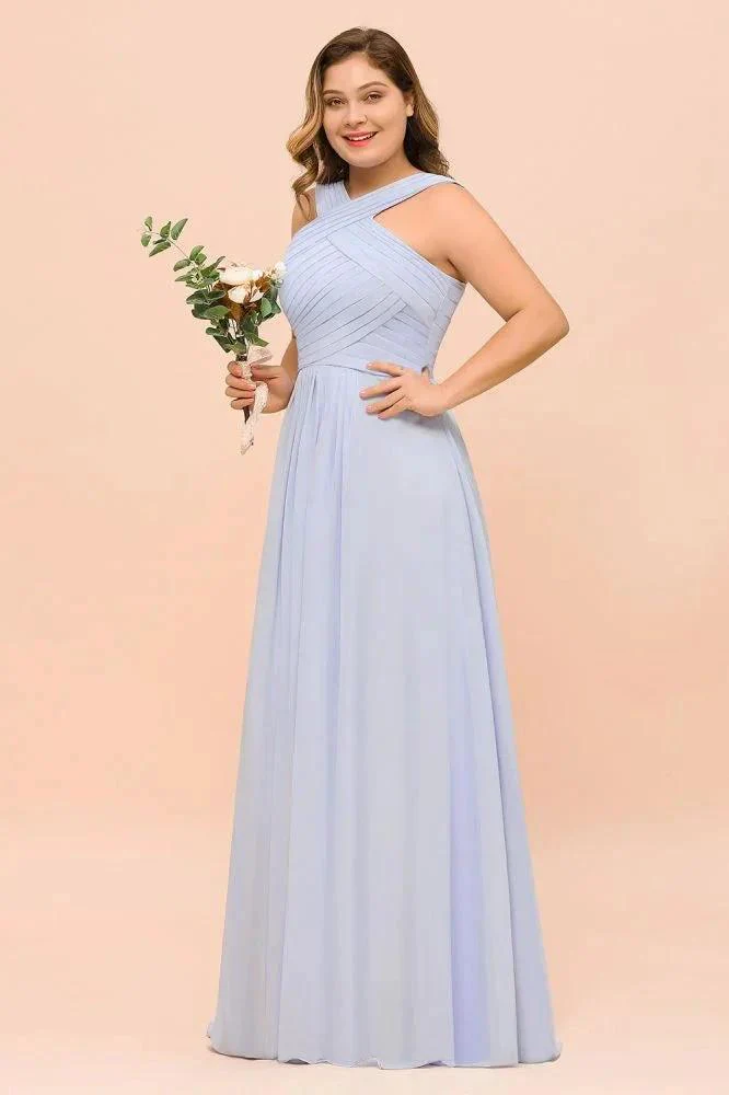 Plus Size Lavender Bridesmaid Dress Halter Floor Length Wedding Guest Dress - Image 3