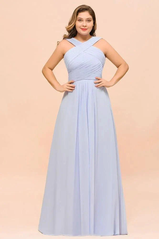Plus Size Lavender Bridesmaid Dress Halter Floor Length Wedding Guest Dress - Image 4