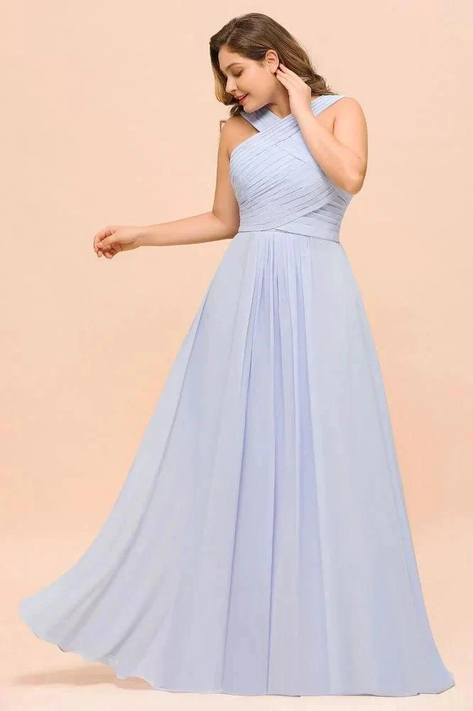 Plus Size Lavender Bridesmaid Dress Halter Floor Length Wedding Guest Dress - Image 5