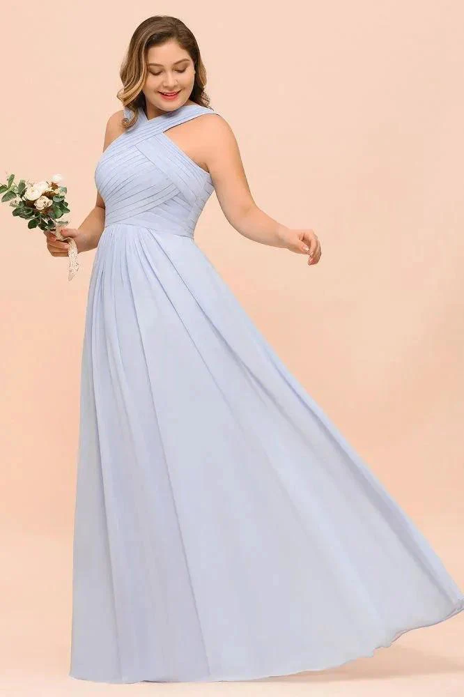 Plus Size Lavender Bridesmaid Dress Halter Floor Length Wedding Guest Dress - Image 6